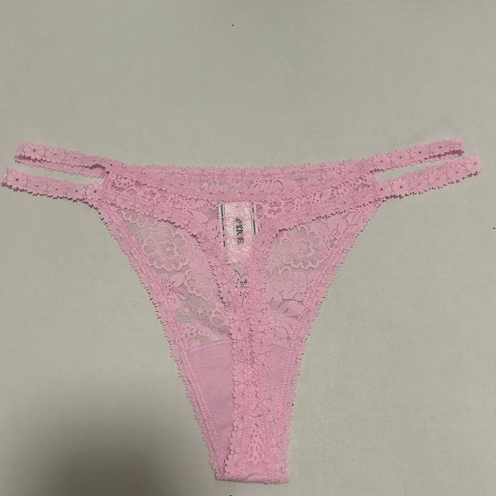 ✨💕NWT Victoria's Secret PINK Wink Charmed Fruit Strappy Thong Panty L Lace Pink💕 - Picture 7 of 16